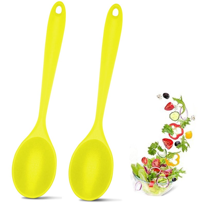 Ecerangus 2 Pcs Silicone Nonstick Mixing Spoon, Silicone Spoons for Cooking Heat Resistant, Cooking Utensil for Kitchen Cooking Baking Stirring Serving (Yellow) - Image 1
